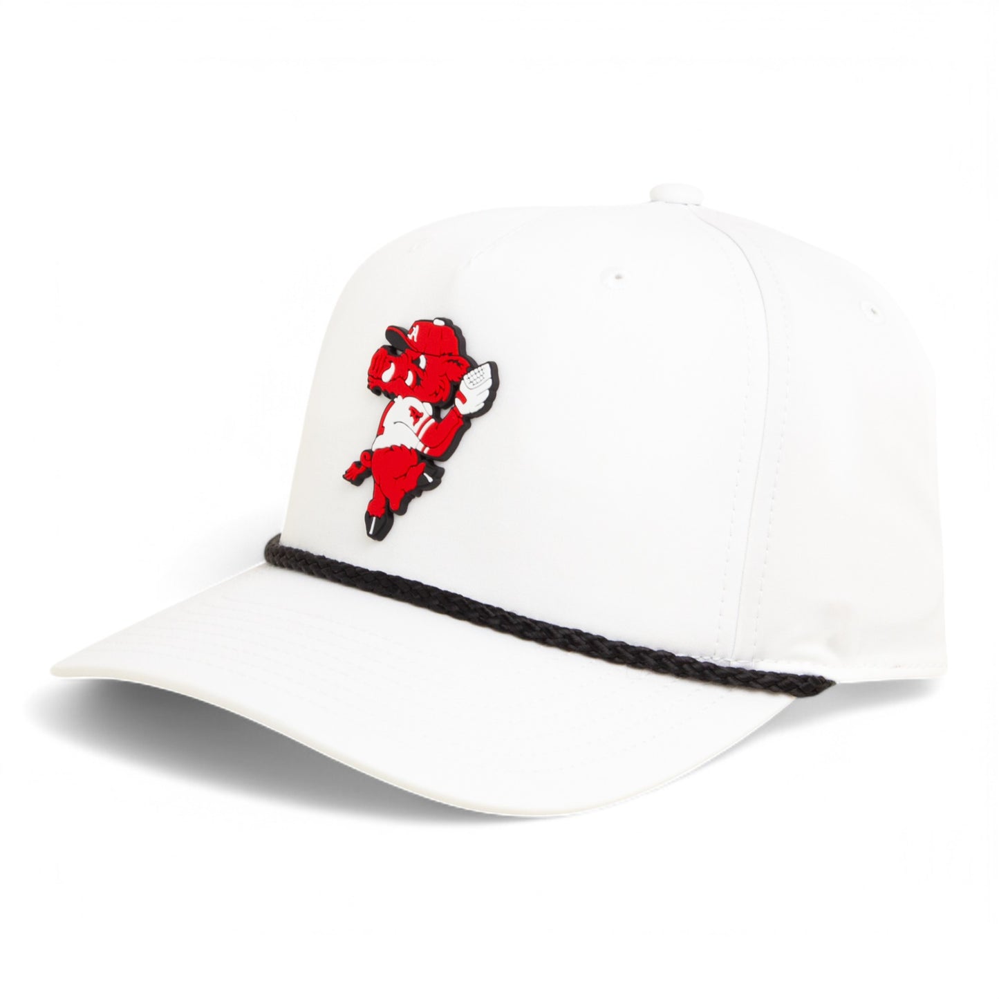 Arkansas Razorbacks Pitching Ribby 3D Five Panel Classic Rope Hat- White/ Black