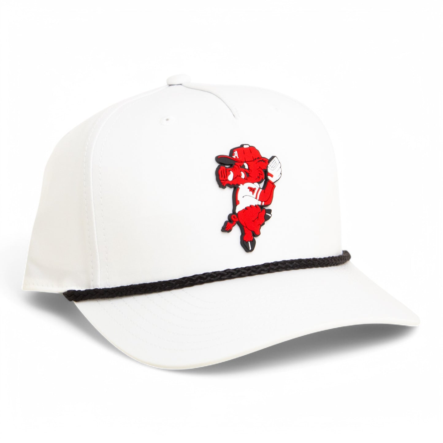 Arkansas Razorbacks Pitching Ribby 3D Five Panel Classic Rope Hat- White/ Black