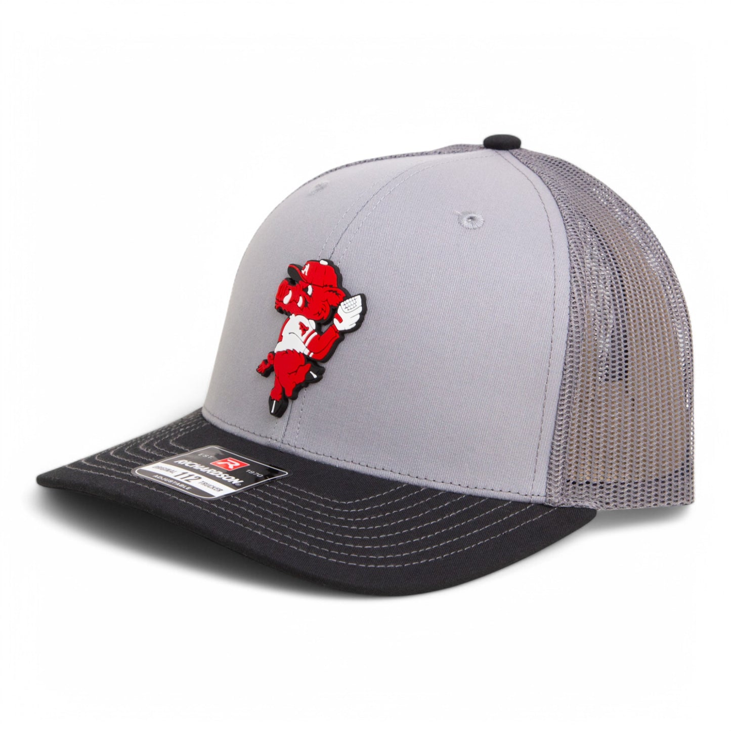 Arkansas Razorbacks Pitching Ribby 3D Snapback Trucker Hat- Grey/ Charcoal/ Black