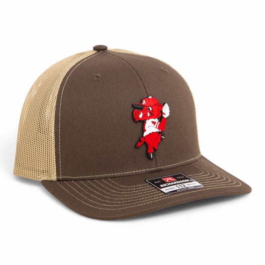 Arkansas Razorbacks Pitching Ribby 3D Snapback Trucker Hat- Brown/ Tan