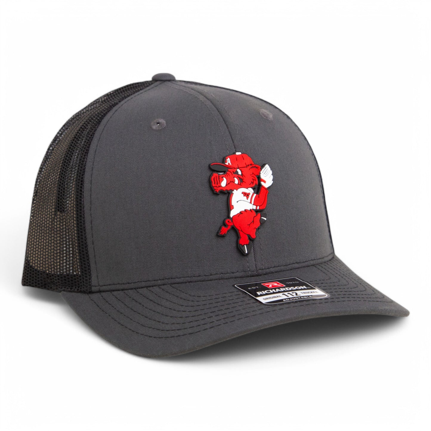 Arkansas Razorbacks Pitching Ribby 3D Snapback Trucker Hat- Charcoal/ Black