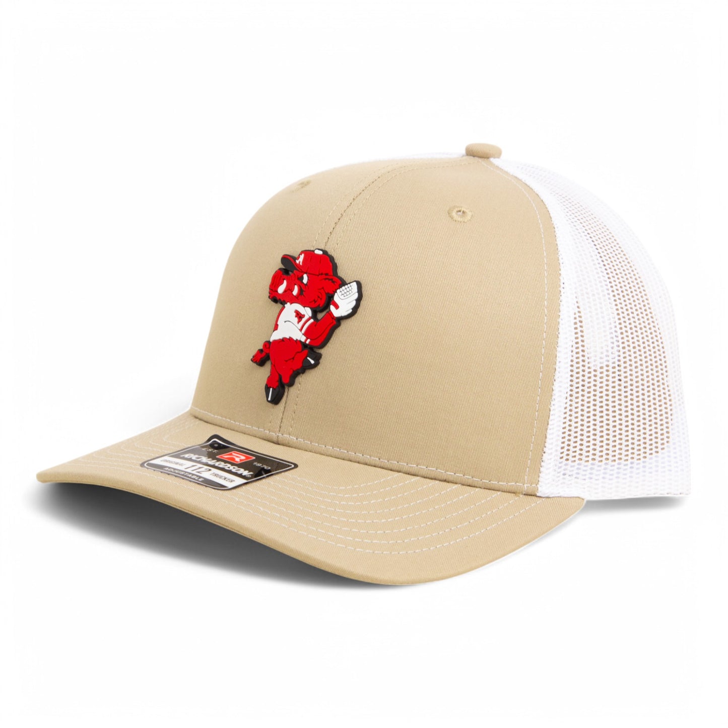 Arkansas Razorbacks Pitching Ribby 3D Snapback Trucker Hat- Tan/ White