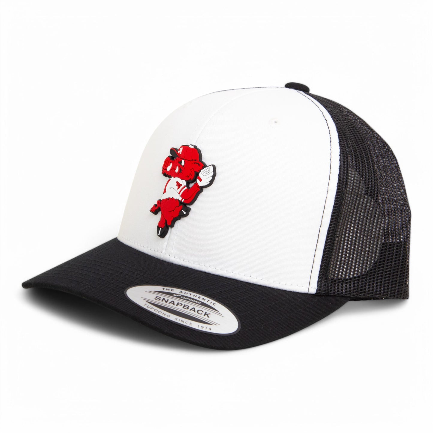 Arkansas Razorbacks Pitching Ribby 3D YP Snapback Trucker Hat- White/ Black