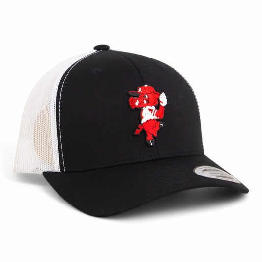 Arkansas Razorbacks Pitching Ribby 3D YP Snapback Trucker Hat- Black/ White