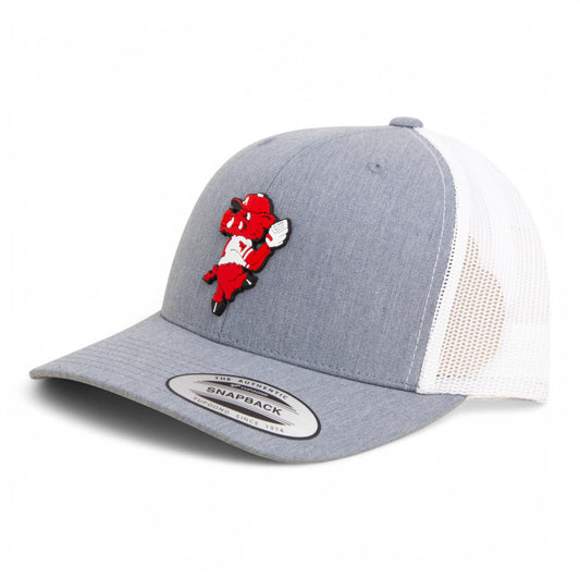 Arkansas Razorbacks Pitching Ribby 3D YP Snapback Trucker Hat- Heather Grey/ White