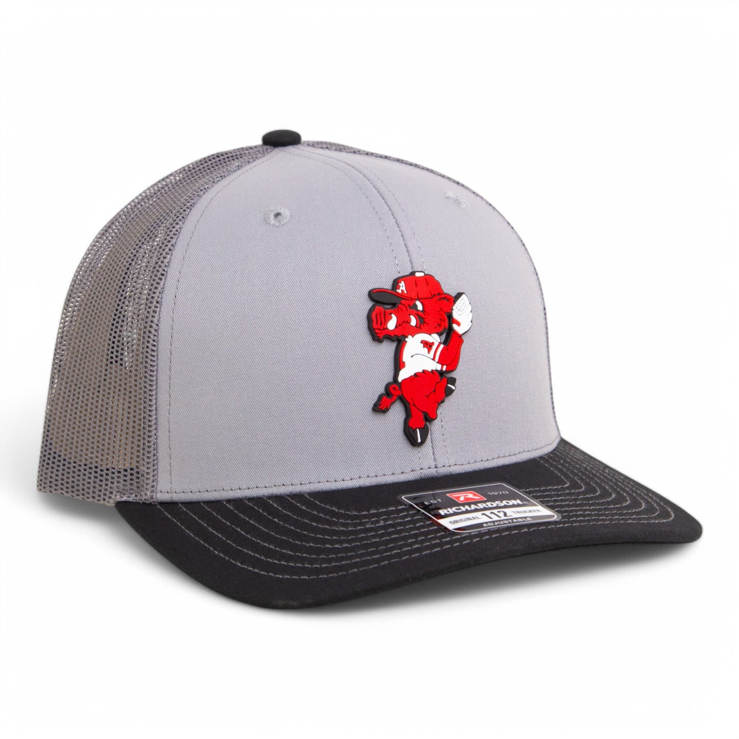 Arkansas Razorbacks Pitching Ribby 3D Snapback Trucker Hat- Grey/ Charcoal/ Black