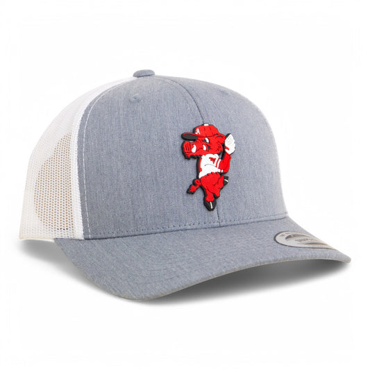 Arkansas Razorbacks Pitching Ribby 3D YP Snapback Trucker Hat- Heather Grey/ White