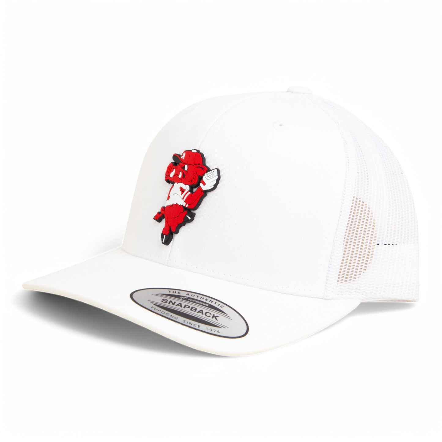 Arkansas Razorbacks Pitching Ribby 3D YP Snapback Trucker Hat- White