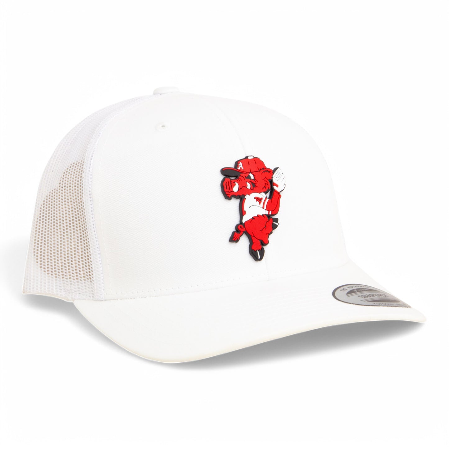 Arkansas Razorbacks Pitching Ribby 3D YP Snapback Trucker Hat- White