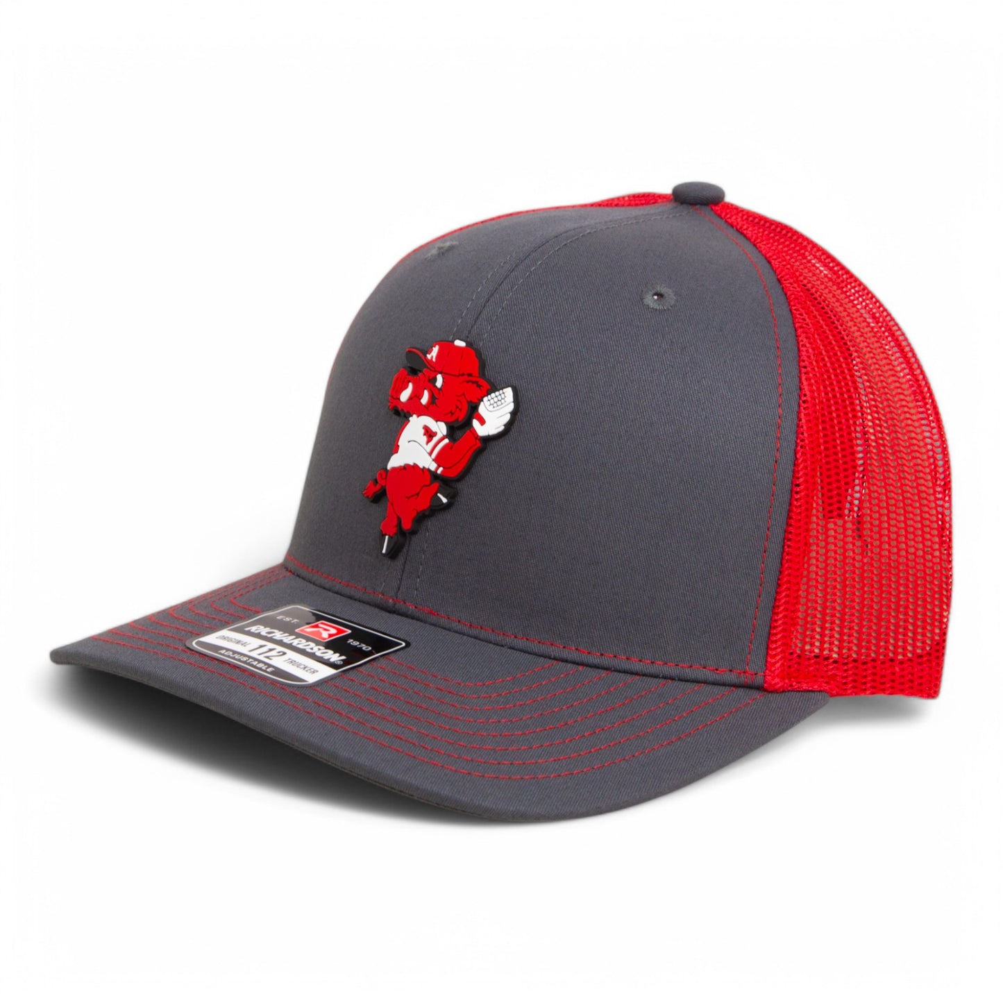 Arkansas Razorbacks Pitching Ribby 3D Snapback Trucker Hat- Charcoal/ Red