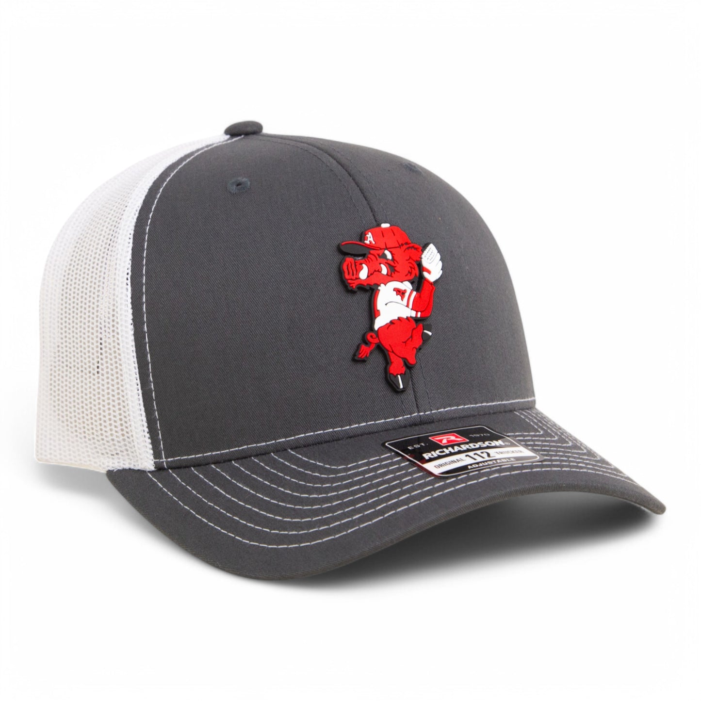 Arkansas Razorbacks Pitching Ribby 3D Snapback Trucker Hat- Charcoal/ White