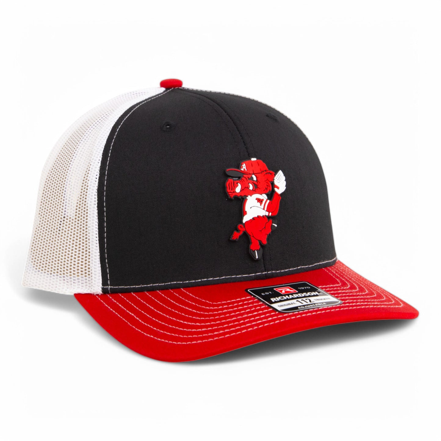 Arkansas Razorbacks Pitching Ribby 3D Snapback Trucker Hat- Black/ White/ Red