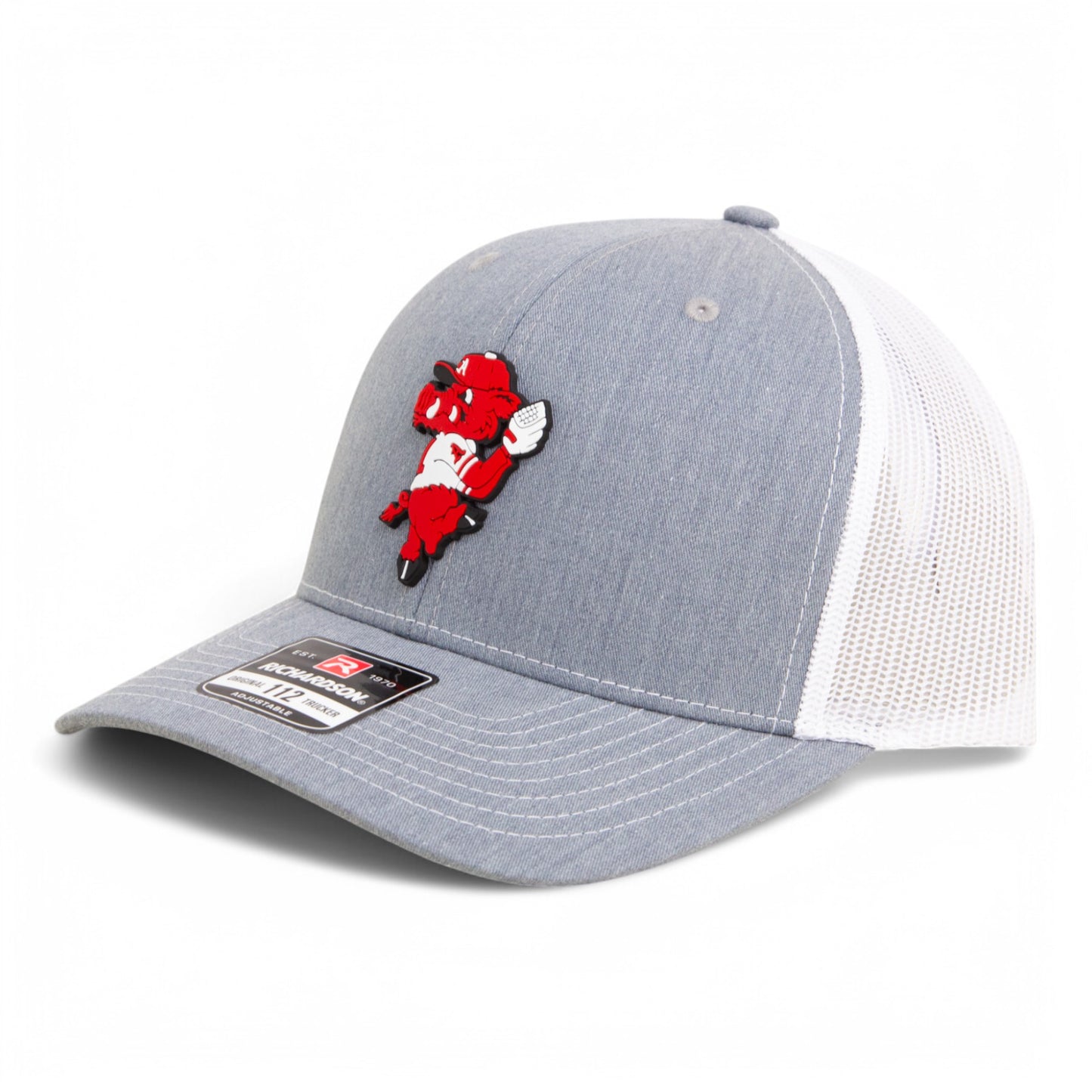 Arkansas Razorbacks Pitching Ribby 3D Snapback Trucker Hat- Heather Grey/ White