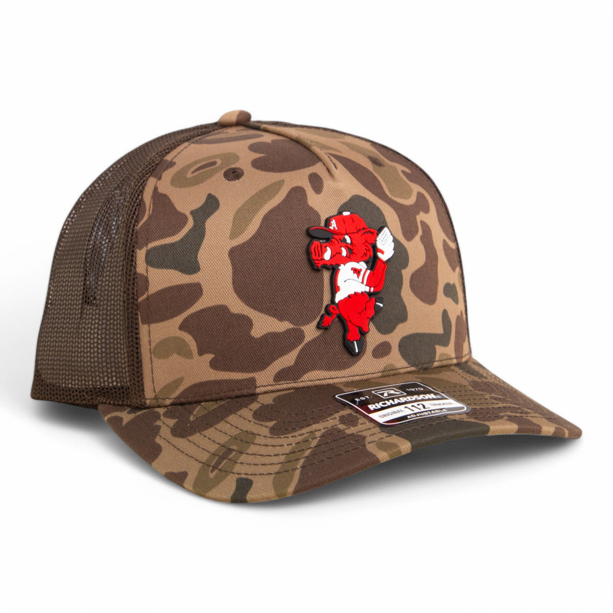 Razorbacks Riby Arkansas Razorbacks Pitching Ribby 3D Snapback Trucker Hat- Bark Duck ...