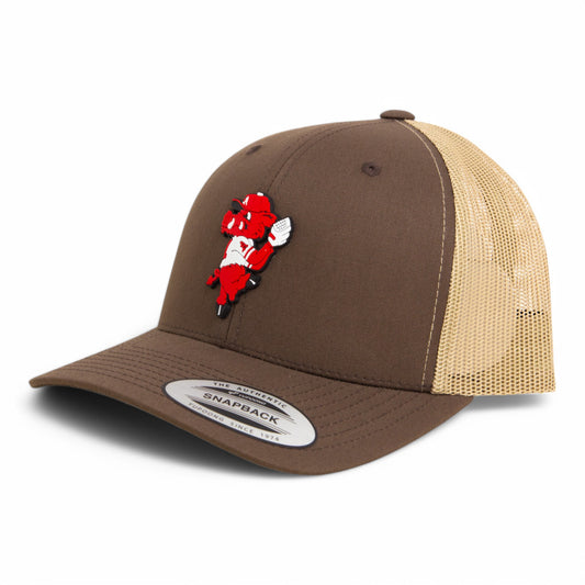 Arkansas Razorbacks Pitching Ribby 3D YP Snapback Trucker Hat- Brown/ Tan