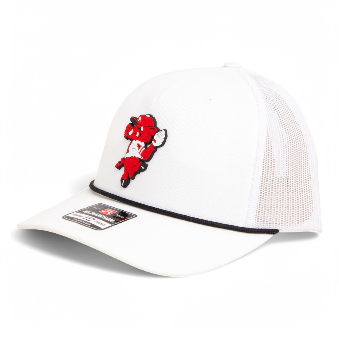 Arkansas Razorbacks Pitching Ribby 3D Snapback Trucker Rope Hat- White/ Black