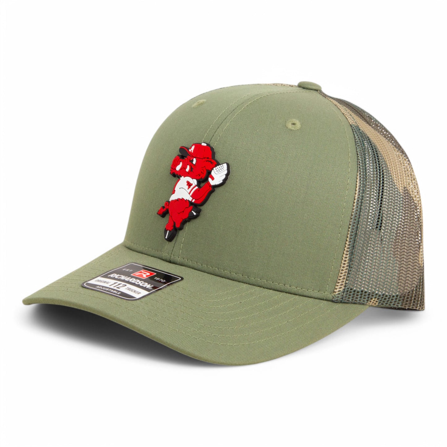 Arkansas Razorbacks Pitching Ribby 3D Snapback Trucker Hat- Loden/ Camo