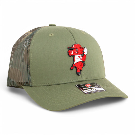 Arkansas Razorbacks Pitching Ribby 3D Snapback Trucker Hat- Loden/ Camo