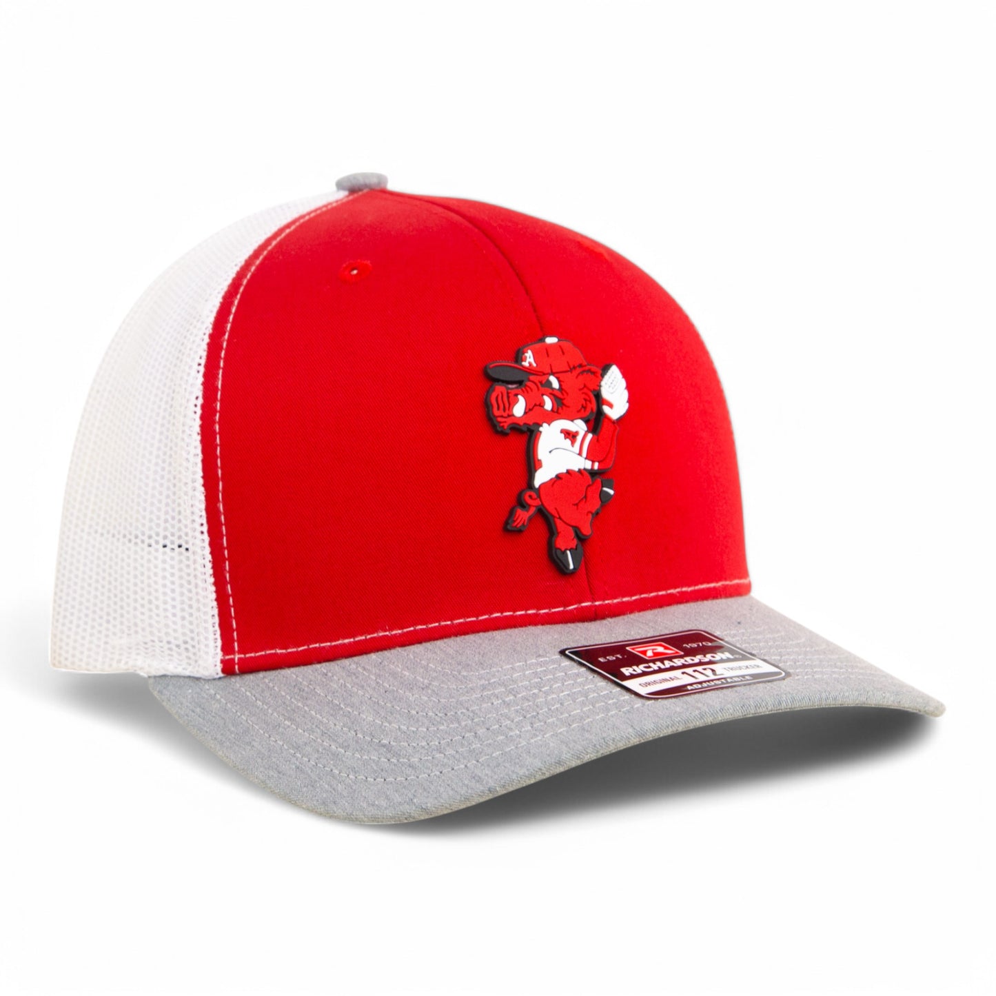 Arkansas Razorbacks Pitching Ribby 3D Snapback Trucker Hat- Red/ White/ Heather Grey