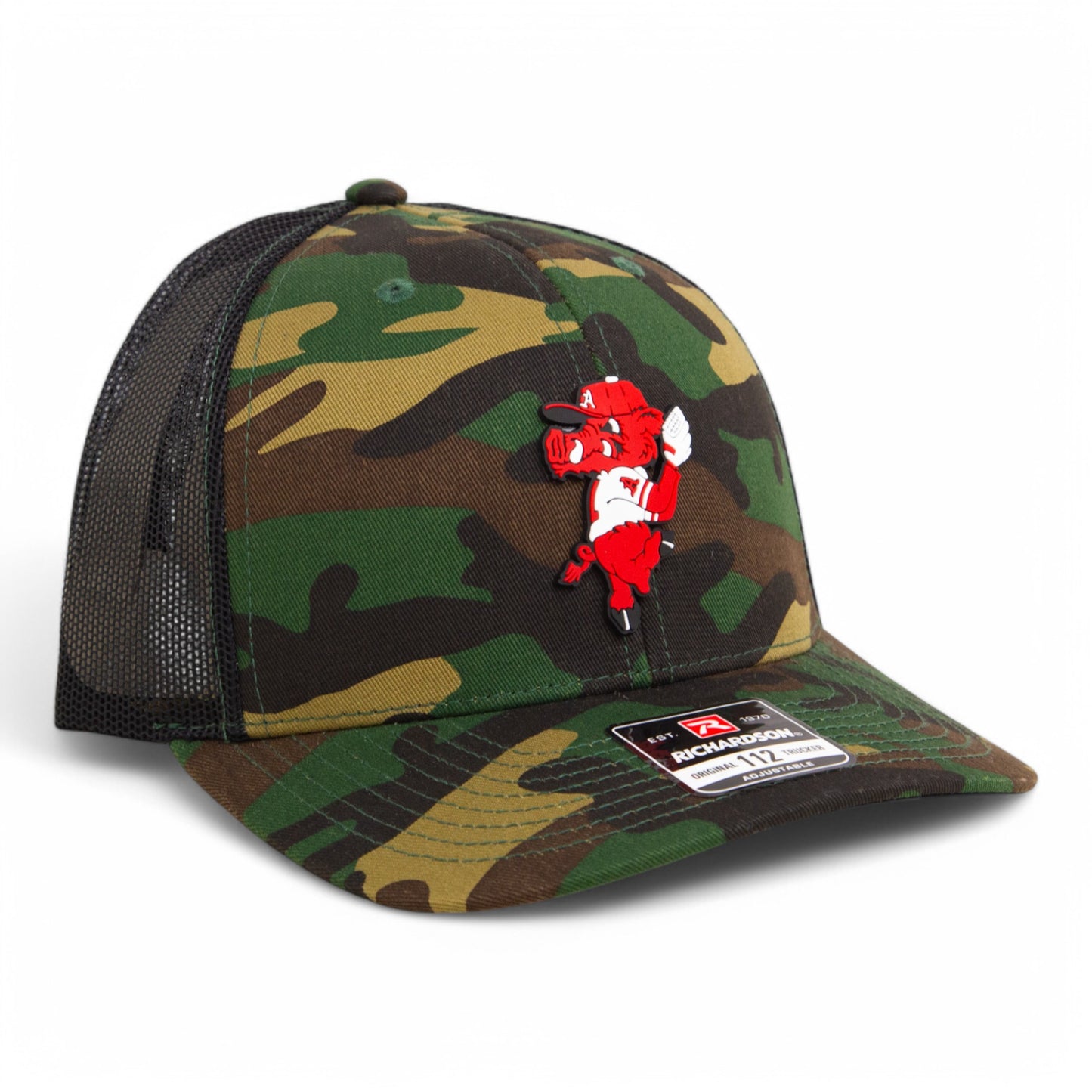 Arkansas Razorbacks Pitching Ribby 3D Snapback Trucker Hat- Army Camo/ Black