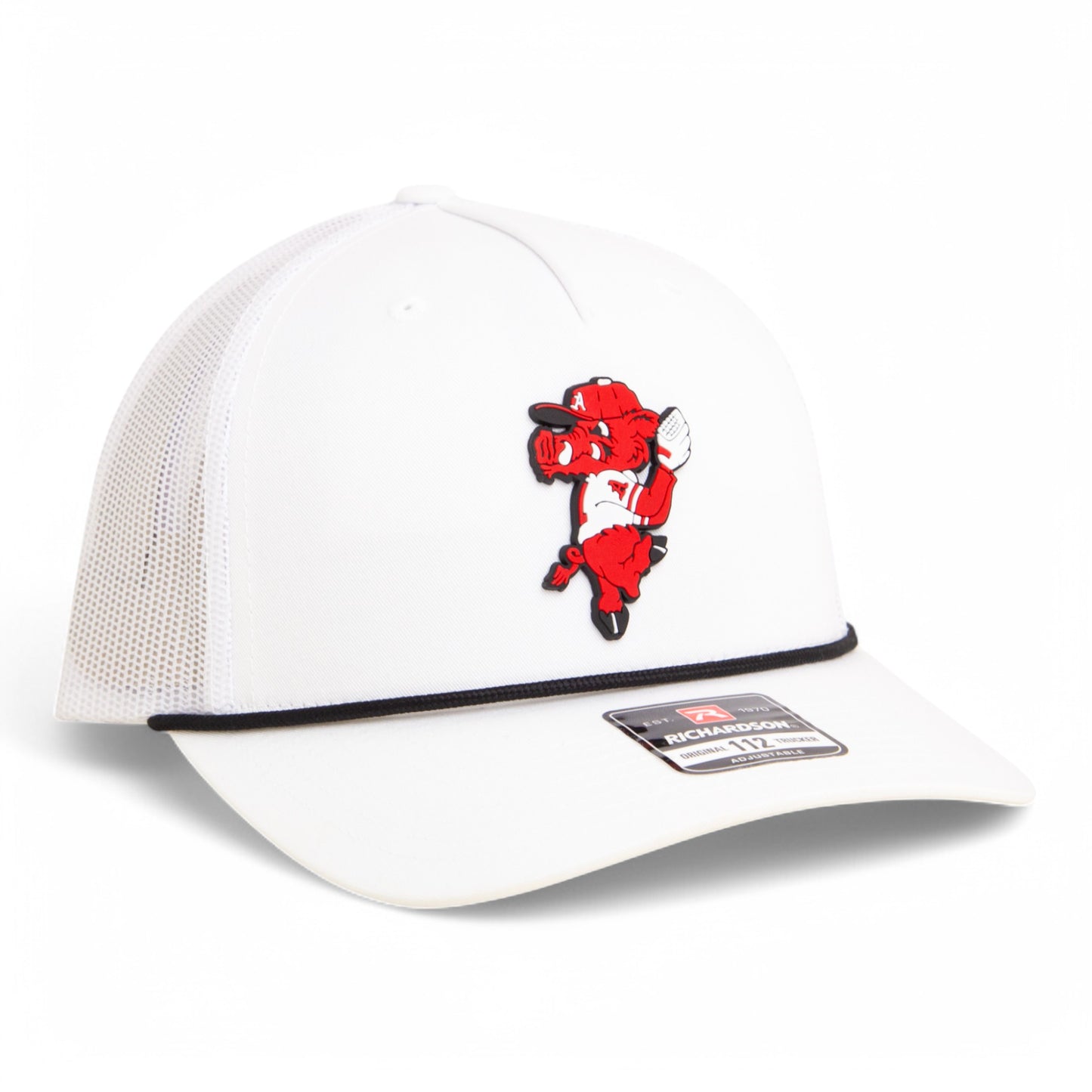 Arkansas Razorbacks Pitching Ribby 3D Snapback Trucker Rope Hat- White/ Black