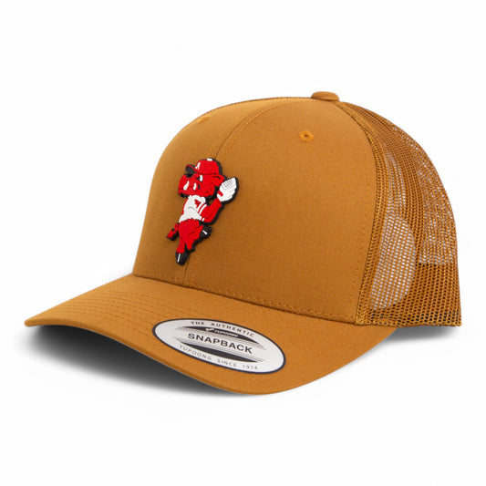 Arkansas Razorbacks Pitching Ribby 3D YP Snapback Trucker Hat- Caramel