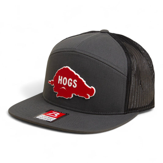 Arkansas Razorbacks Retro HOGS Red 3D Snapback Seven-Panel Flat Bill Trucker Hat- Charcoal/ Black