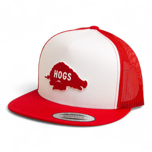 Arkansas Razorbacks Retro HOGS Red 3D YP Snapback Flat Bill Trucker Hat- White/ Red