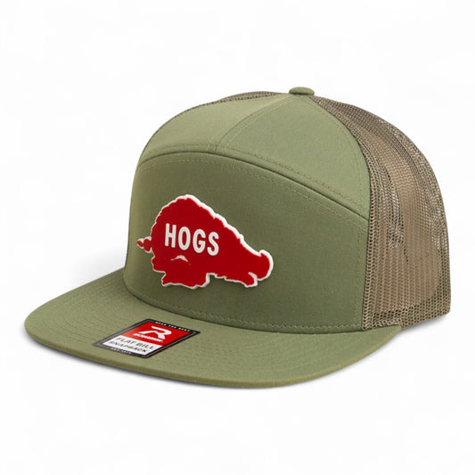 Arkansas Razorbacks Retro HOGS Red 3D Snapback Seven-Panel Flat Bill Trucker Hat- Loden Green