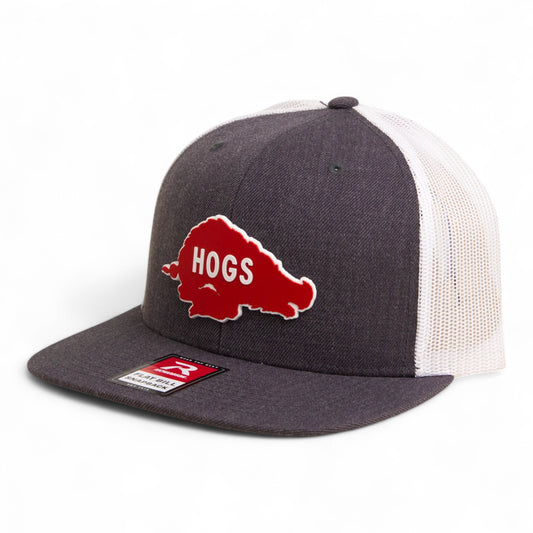 Arkansas Razorbacks Retro HOGS Red 3D Wool Blend Flat Bill Hat- Heather Charcoal/ White