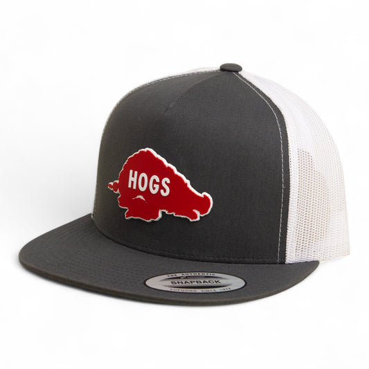 Arkansas Razorbacks Retro HOGS Red 3D YP Snapback Flat Bill Trucker Hat- Charcoal/ White