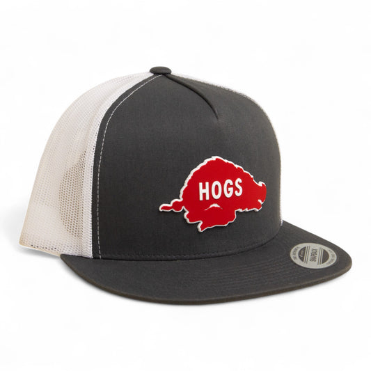 Arkansas Razorbacks Retro HOGS Red 3D YP Snapback Flat Bill Trucker Hat- Charcoal/ White