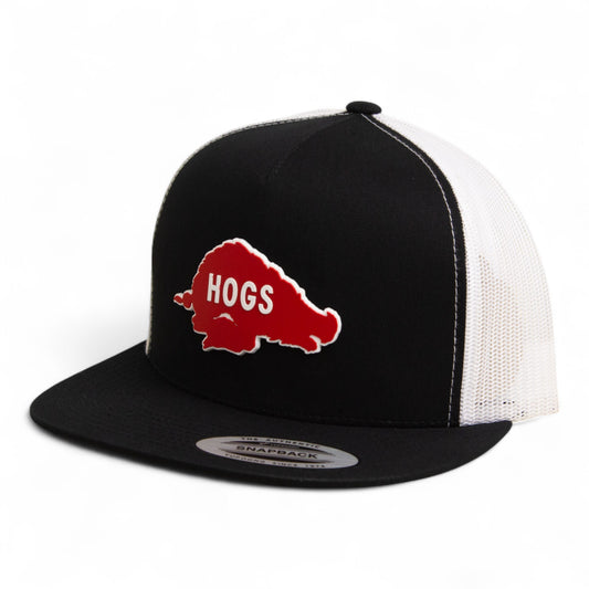 Arkansas Razorbacks Retro HOGS Red 3D YP Snapback Flat Bill Trucker Hat- Black/ White