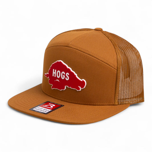 Arkansas Razorbacks Retro HOGS Red 3D Snapback Seven-Panel Flat Bill Trucker Hat- Carmel