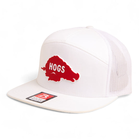Arkansas Razorbacks Retro HOGS Red 3D Snapback Seven-Panel Flat Bill Trucker Hat- White