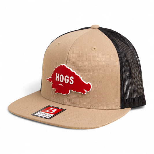 Arkansas Razorbacks Retro HOGS Red 3D Wool Blend Flat Bill Hat- Tan/ Black