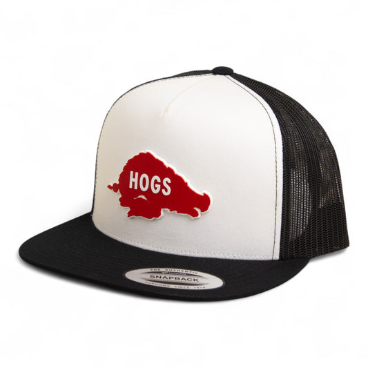 Arkansas Razorbacks Retro HOGS Red 3D YP Snapback Flat Bill Trucker Hat- White/ Black