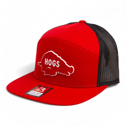 Arkansas Razorbacks Retro HOGS Red 3D Snapback Seven-Panel Flat Bill Trucker Hat- Red/ Black