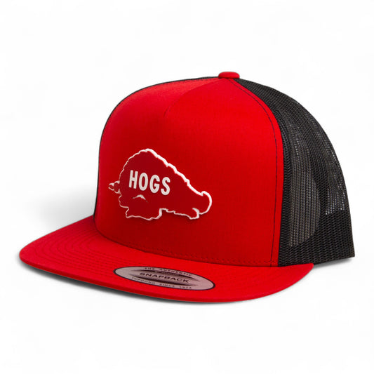 Arkansas Razorbacks Retro HOGS Red 3D YP Snapback Flat Bill Trucker Hat- Red/ Black