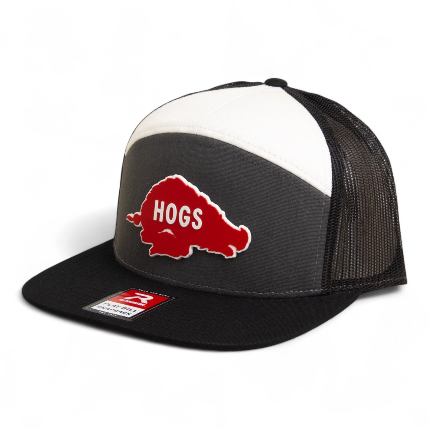 Arkansas Razorbacks Retro HOGS Red 3D Snapback Seven-Panel Flat Bill Trucker Hat- Charcoal/ White/ Black