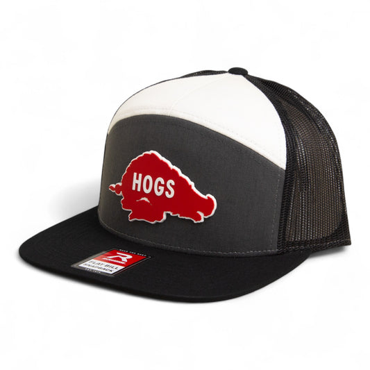 Arkansas Razorbacks Retro HOGS Red 3D Snapback Seven-Panel Flat Bill Trucker Hat- Charcoal/ White/ Black