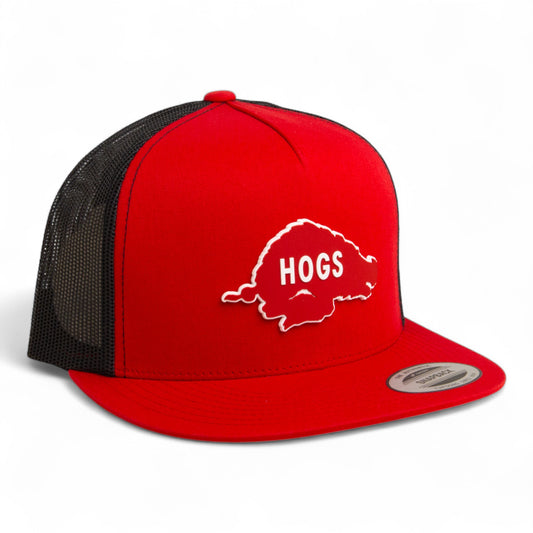 Arkansas Razorbacks Retro HOGS Red 3D YP Snapback Flat Bill Trucker Hat- Red/ Black