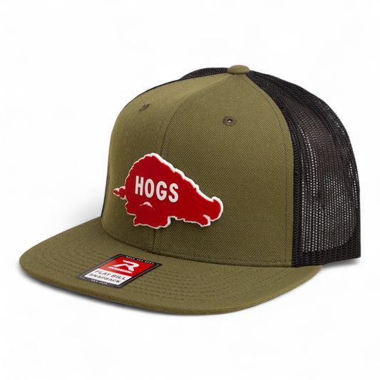 Arkansas Razorbacks Retro HOGS Red 3D Wool Blend Flat Bill Hat- Loden/ Black