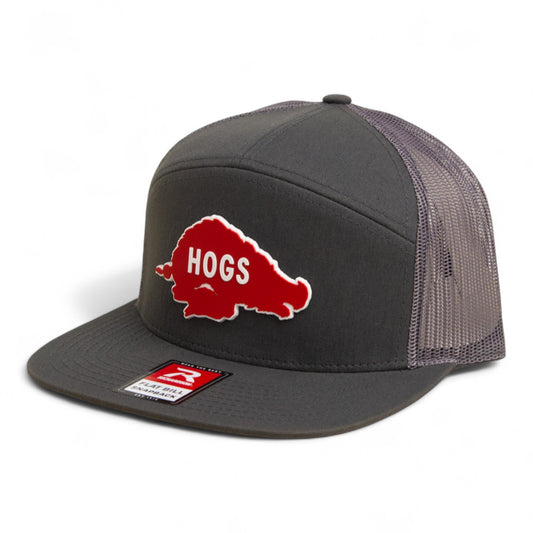 Arkansas Razorbacks Retro HOGS Red 3D Snapback Seven-Panel Flat Bill Trucker Hat- Charcoal