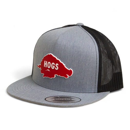 Arkansas Razorbacks Retro HOGS Red 3D YP Snapback Flat Bill Trucker Hat- Heather Grey/ Black