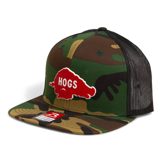 Arkansas Razorbacks Retro HOGS Red 3D Wool Blend Flat Bill Hat- Army Camo/ Black