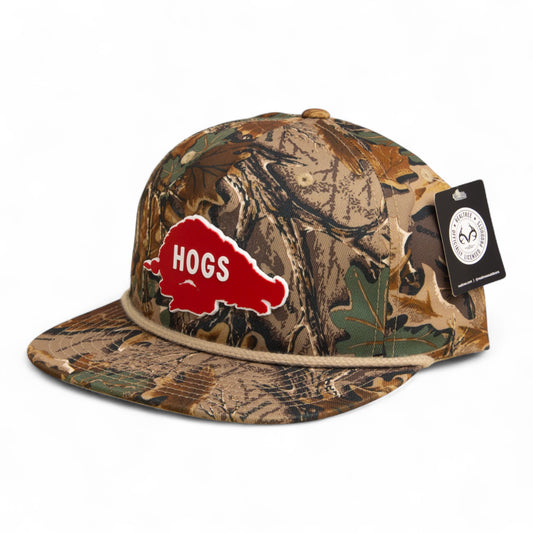 Arkansas Razorbacks Retro HOGS Red 3D Umpqua Rope Hat- Realtree Advantage/ Khaki