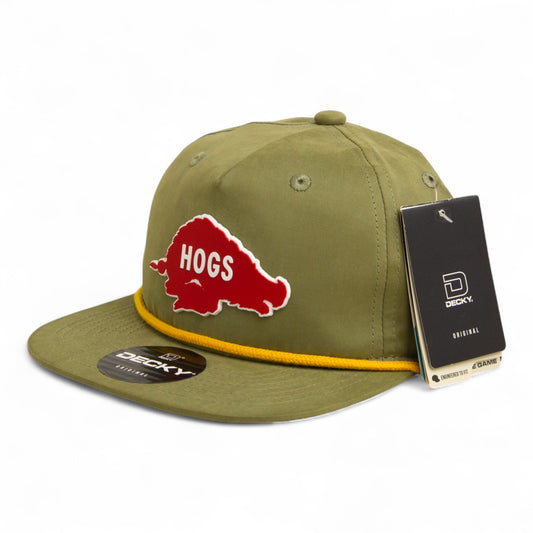Arkansas Razorbacks Retro HOGS Red 3D Classic Rope Hat- Loden/ Amber