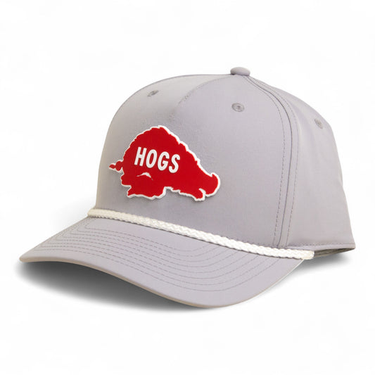 Arkansas Razorbacks Retro HOGS Red 3D Five Panel Classic Rope Hat- Grey/ White