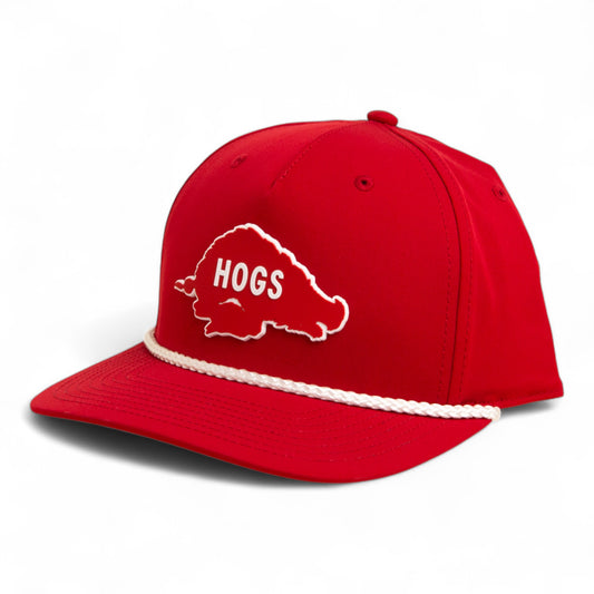 Arkansas Razorbacks Retro HOGS Red 3D Five Panel Classic Rope Hat- Red/ White